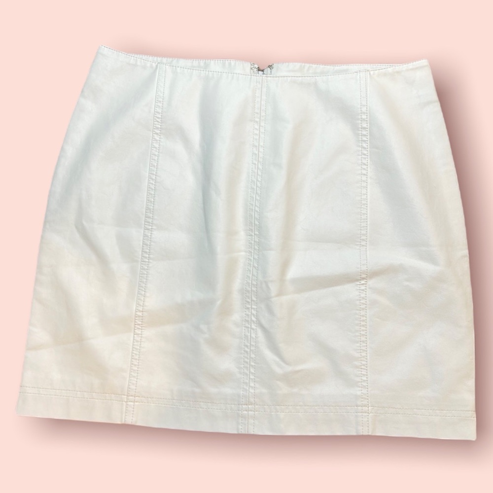 Free People Modern Femme Vegan Faux Leather Mini Skirt Snow 12